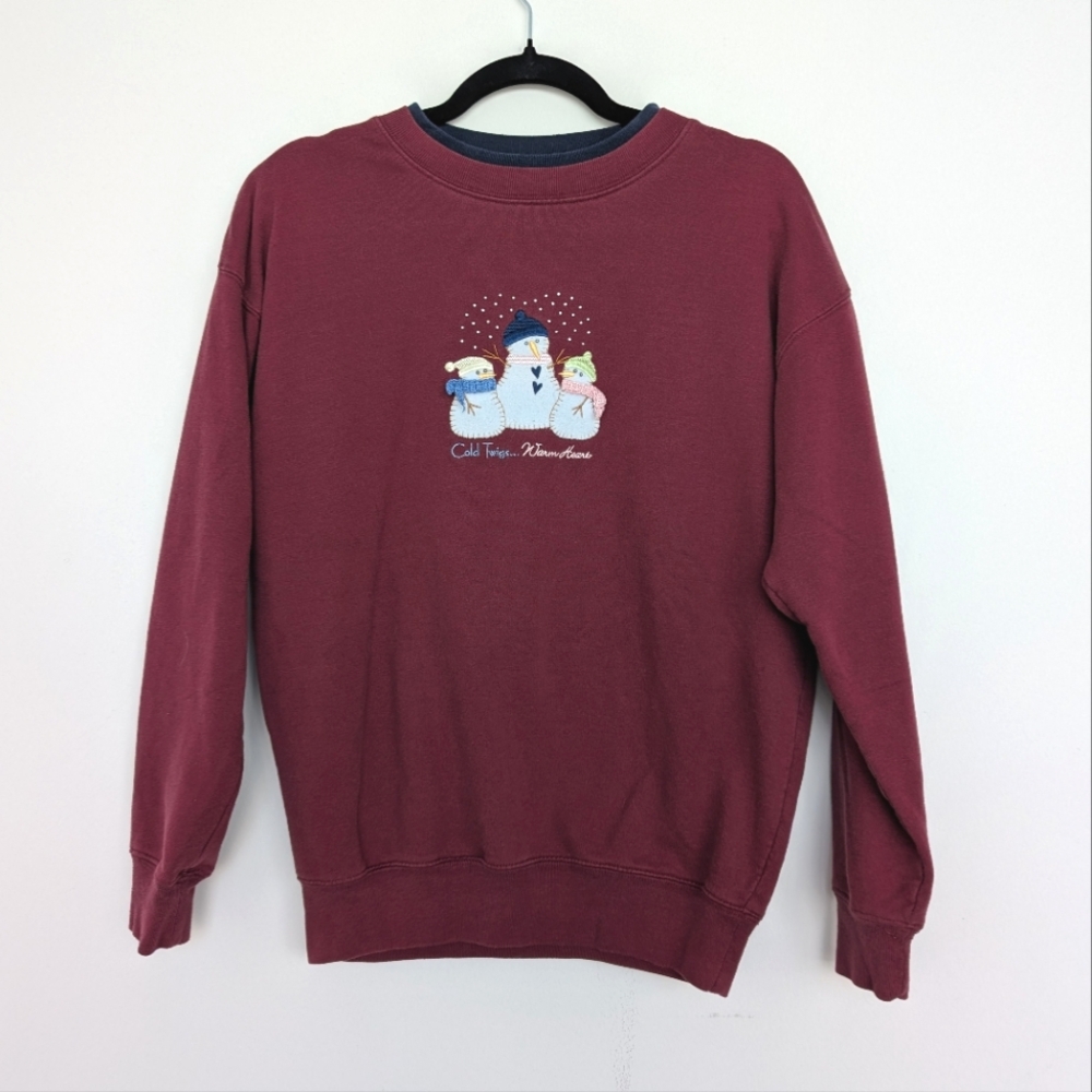 Vintage Snowmen Embroidery M&C Sportswear Double Collar Sweater Sz M Granny